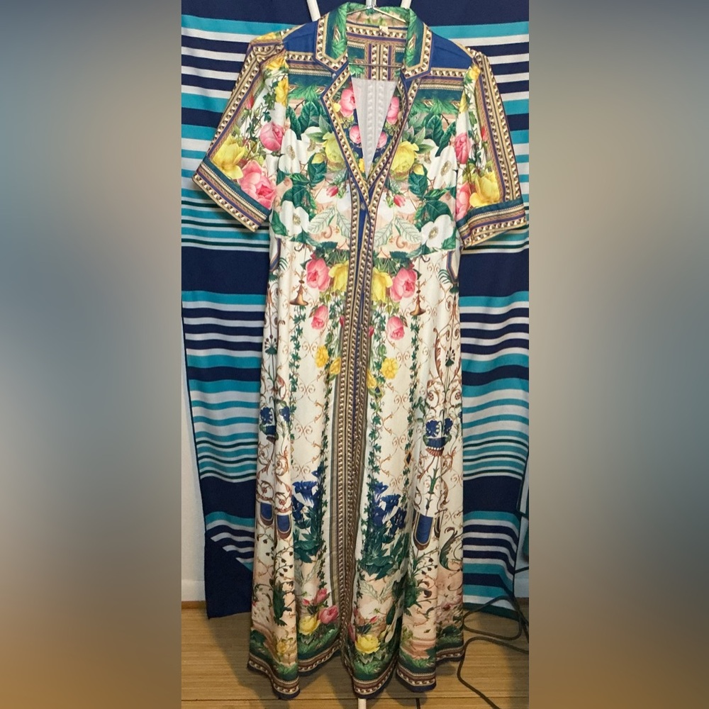 Karolina Vibrant Floral Maxi Dress with Green and Pink Hues